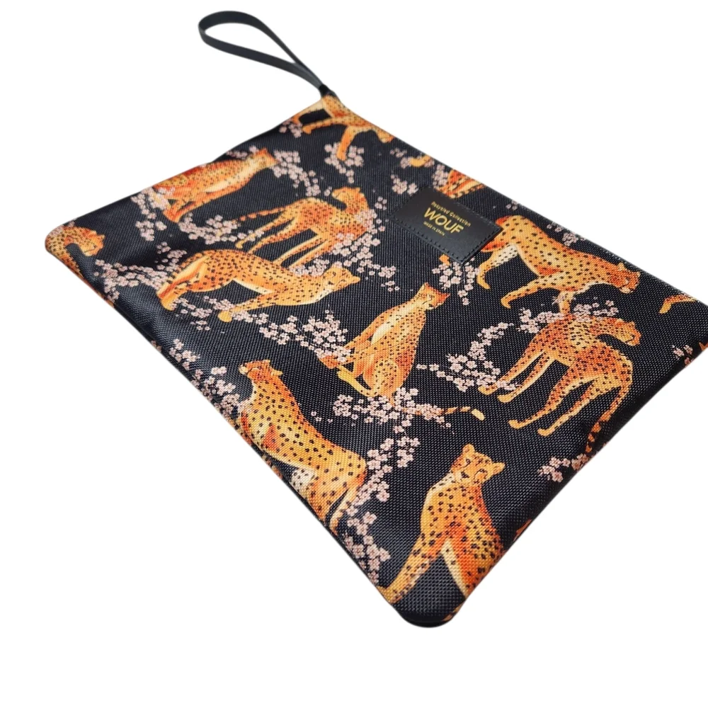 WOUF Salome XL Pouch Bag Leopard Print Clutch Bag Recycled Leather Black NEW - Picture 8 of 16